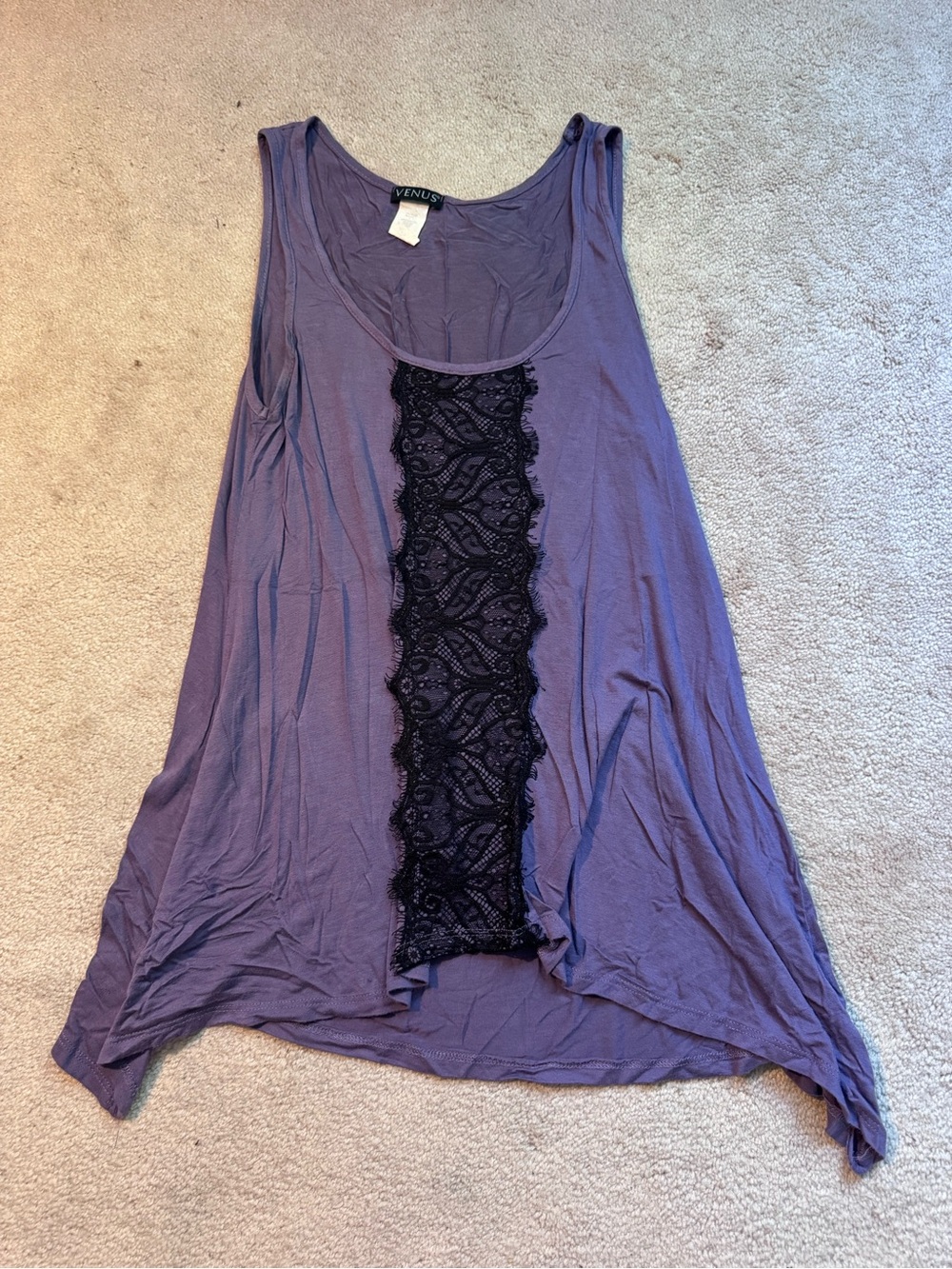 VENUS Purple Tank with Black Lace Panel
